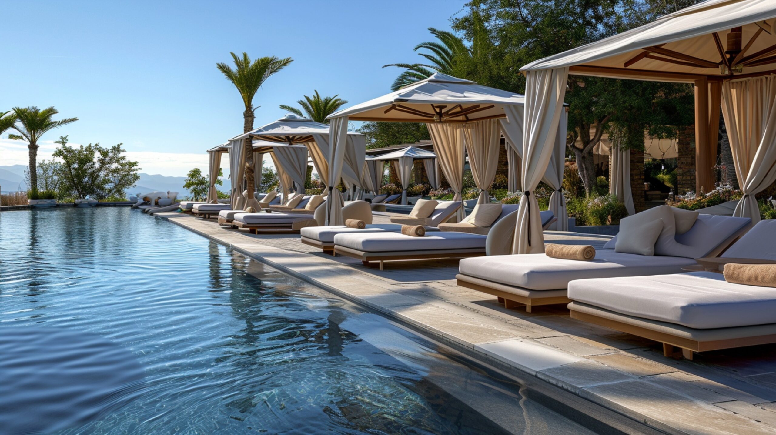 A luxury poolside experience, where guests bask in the opulence of cabanas Dhabi with Premium AmenitiesTop Luxury Hotels in Abu